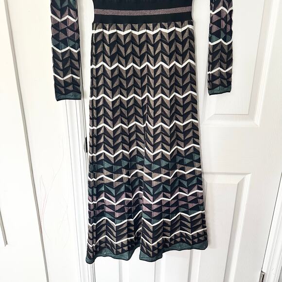 Missoni Black White Chevron Zig Zag Sweater Knit Iconic Midi Dress 40 Wool Blend - Picture 8 of 11